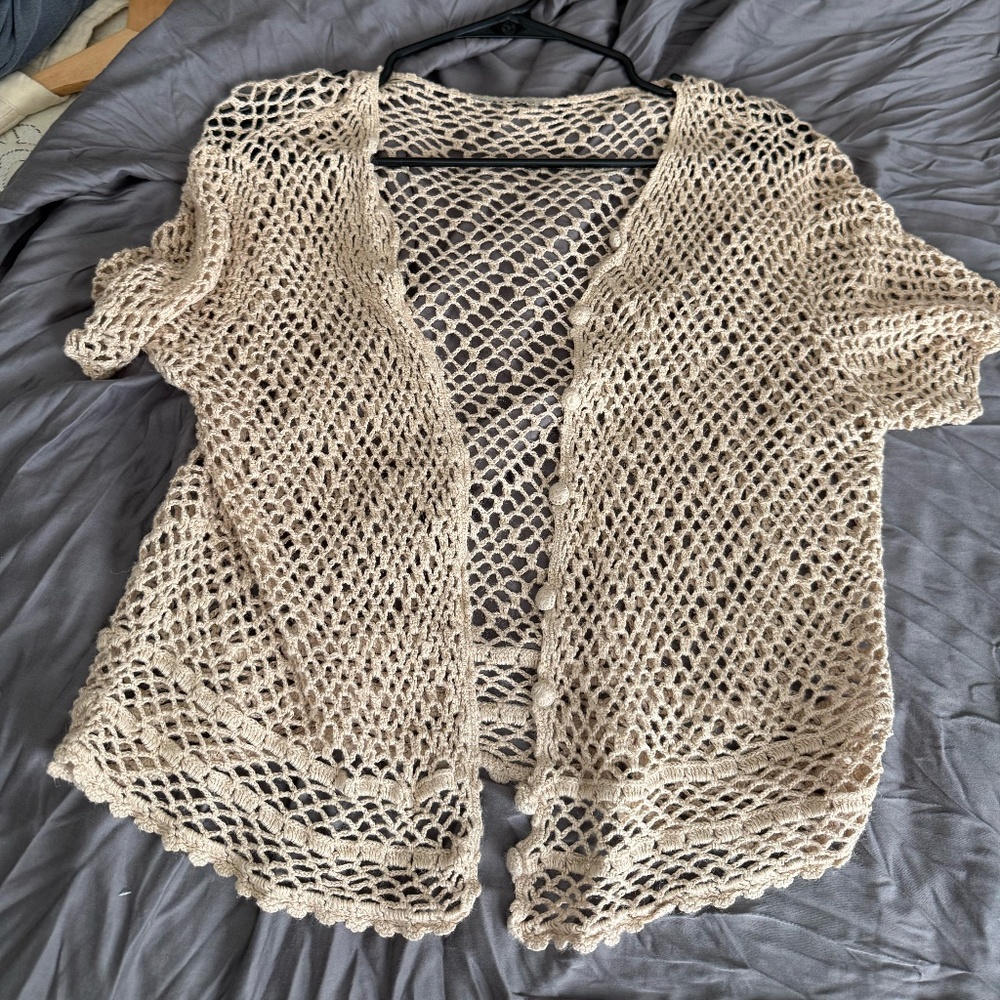 Vintage Cream Crochet Fishnet Cardigan